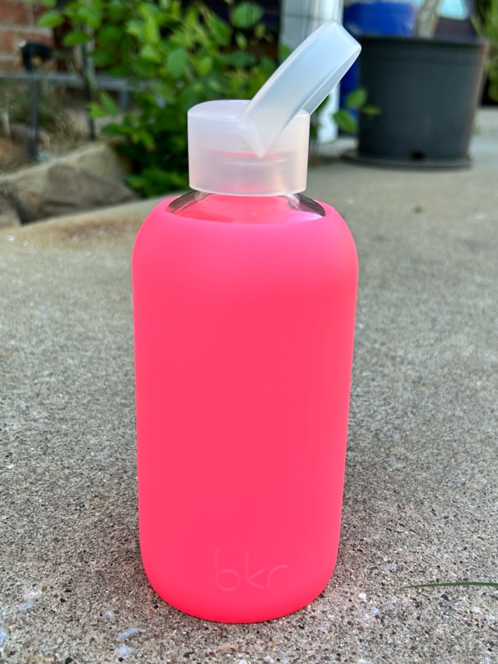 bkr 16 oz. Glass & Silicone Water Bottle Watermelon Pink Sleeve with Screw Lid